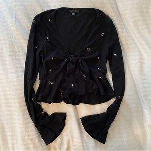 Topshop black long sleeve with tulips / flower detail